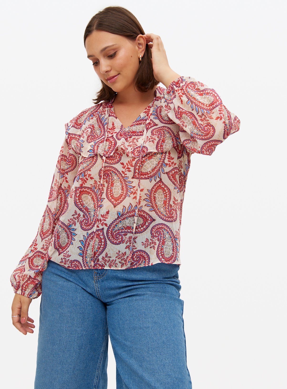 Red Paisley Printed Boho Blouse 14 - Image 1 thumbnail